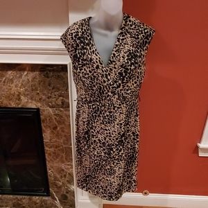 Leopard Sleeveless Faux Wrap Dress
